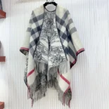 Burberry Women Reversible EKD Check Wool Cape-White 80748511