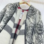 Burberry Women Reversible EKD Check Wool Cape-White 80748511