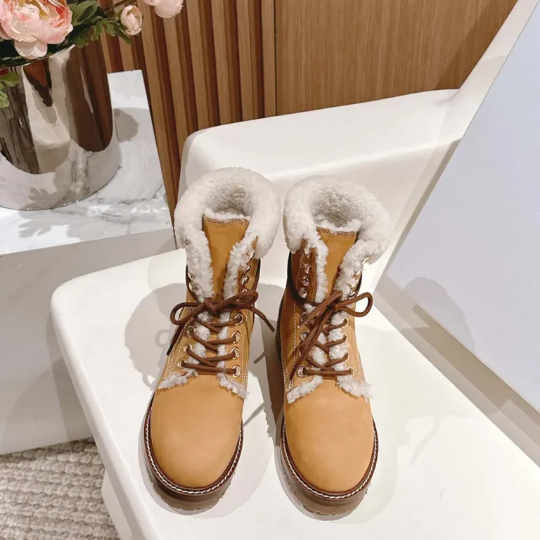Celine Unisex Kurt Lace-up Mid Boot in Nubuck Calfskin and Shearling