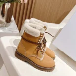 Celine Unisex Kurt Lace-up Mid Boot in Nubuck Calfskin and Shearling