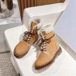 Celine Unisex Kurt Lace-up Mid Boot in Nubuck Calfskin and Shearling