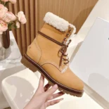 Celine Unisex Kurt Lace-up Mid Boot in Nubuck Calfskin and Shearling