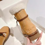 Celine Unisex Kurt Lace-up Mid Boot in Nubuck Calfskin and Shearling