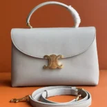 Celine Women Medium Nino Bag in Shiny Calfskin-White 117523GG2