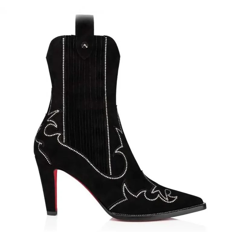 Christian Louboutin Women Santigag Strass 85 mm Low Boots Veau Velours and Strass-Black