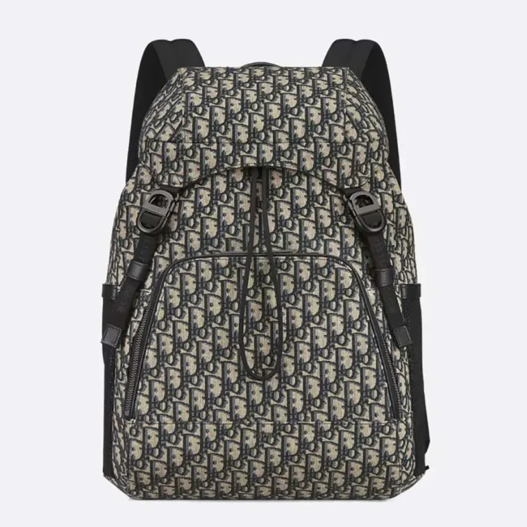 Dior Men Dior 8 Backpack with Flap Beige and Black Dior Oblique Jacquard