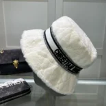 Dior Unisex D-Bobby Cannage Small Brim Bucket Hat Ecru Shearling