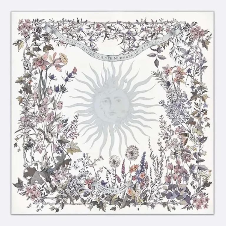 Dior Unisex Dior 4 Saisons Hiver Soleil 90 Square Scarf Ecru Multicolor Silk Twill