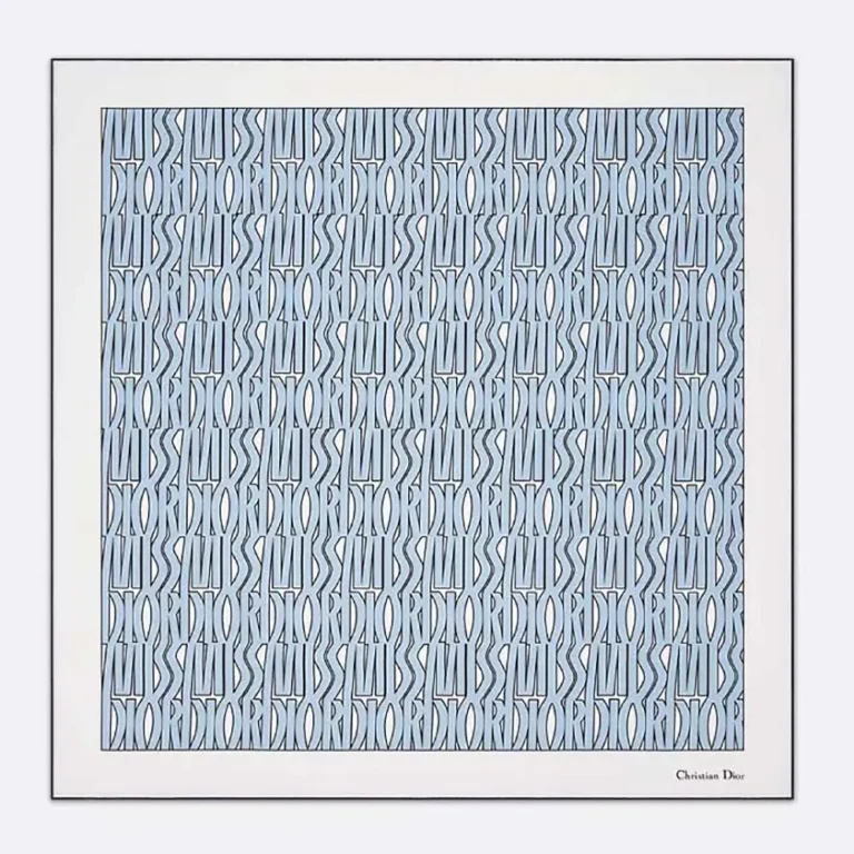 Dior Unisex Miss Dior Allover 90 Square Scarf White and Pale Blue Silk Twill