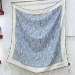 Dior Unisex Miss Dior Allover 90 Square Scarf White and Pale Blue Silk Twill