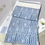 Dior Unisex Miss Dior Allover 90 Square Scarf White and Pale Blue Silk Twill
