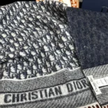 Dior Unisex Oblique Scarf Ecru and Navy Blue Cashmere