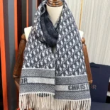 Dior Unisex Oblique Scarf Ecru and Navy Blue Cashmere