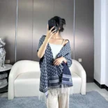 Dior Unisex Oblique Scarf Ecru and Navy Blue Cashmere