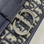 Dior Women 30 Montaigne East-West Bag with Chain Blue Dior Oblique Jacquard and Smooth Calfskin