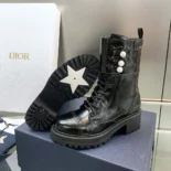 Dior Women D-Strike Ankle Boot Black Matte Calfskin and White Resin Pearls