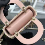Dior Women Lady Dior Bag Metallic Calfskin and Satin with Celestial Pink Bead EmbroideryDior Women Lady Dior Bag Metallic Calfskin and Satin with Celestial Pink Bead Embroidery