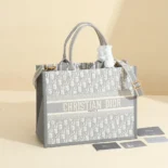 Dior Women Medium Dior Book Tote Gray Dior Oblique Embroidery and Calfskin