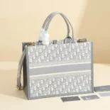 Dior Women Medium Dior Book Tote Gray Dior Oblique Embroidery and Calfskin