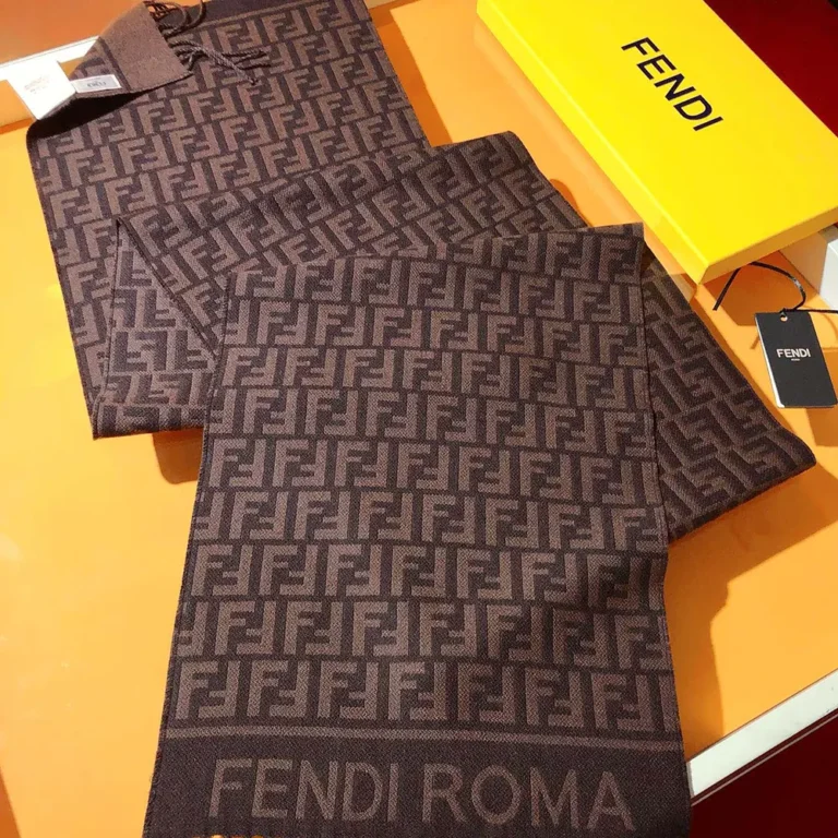 Fendi Unisex FF Scarf Burgundy Wool and Cashmere Scarf