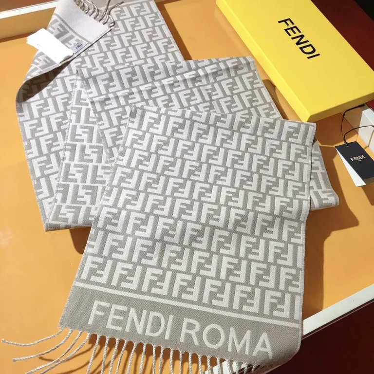 Fendi Unisex FF Scarf Dove Gray Wool and Cashmere Scarf