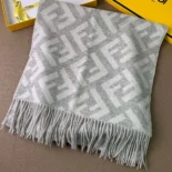 Fendi Unisex Fendi Unisex FF Scarf Pale Gray Cashmere Scarf FXT260A8RSF0QG1