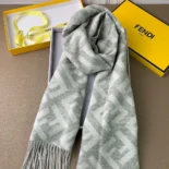 Fendi Unisex Fendi Unisex FF Scarf Pale Gray Cashmere Scarf FXT260A8RSF0QG1