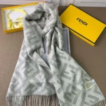 Fendi Unisex Fendi Unisex FF Scarf Pale Gray Cashmere Scarf FXT260A8RSF0QG1