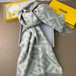 Fendi Unisex Fendi Unisex FF Scarf Pale Gray Cashmere Scarf FXT260A8RSF0QG1