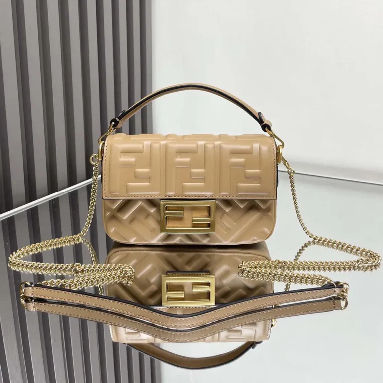 Fendi Women Baguette Mini Dove Gray Nappa Leather Bag with FF Motif