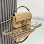 Fendi Women Baguette Mini Dove Gray Nappa Leather Bag with FF Motif