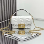 Fendi Women Baguette Mini White Nappa Leather Bag with FF MotifFendi Women Baguette Mini White Nappa Leather Bag with FF Motif