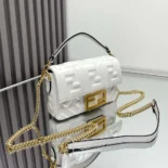 Fendi Women Baguette Mini White Nappa Leather Bag with FF Motif