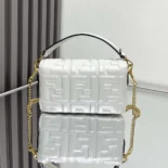 Fendi Women Baguette Mini White Nappa Leather Bag with FF Motif