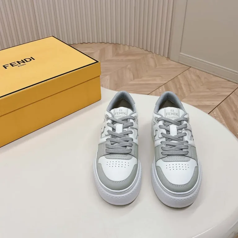 Fendi Women Match Gray Leather Platform Low-tops