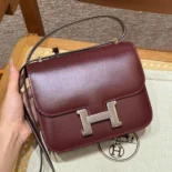 Hermes Women Constance 24 Bag Box Leather-Maroon/Silver