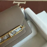Hermes Women Roulis Mini Bag in Evergrain Calfskin-Gray/Gold