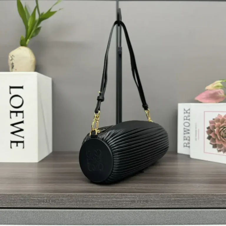 Loewe Unisex Bracelet Pouch in Pleated Nappa Lambskin-Black