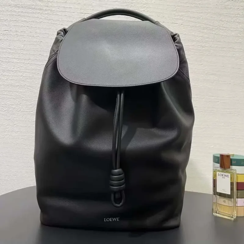 Loewe Unisex Flamenco Backpack in Shiny Supple Calfskin-Black