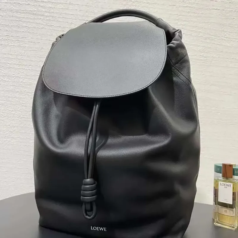Loewe Unisex Flamenco Backpack in Shiny Supple Calfskin-Black
