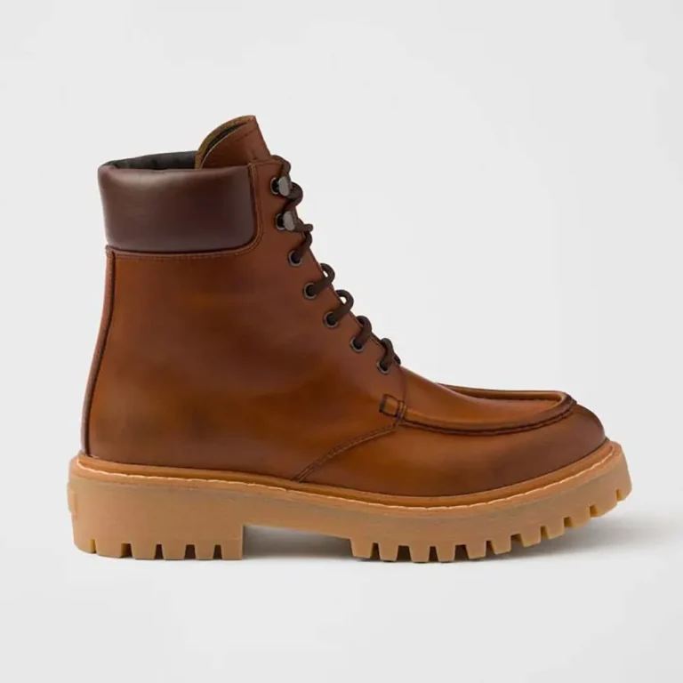 Prada Unisex Leather Lace-up Boots-Brown 1T803N