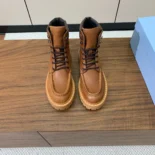 Prada Unisex Leather Lace-up Boots-Brown 1T803N