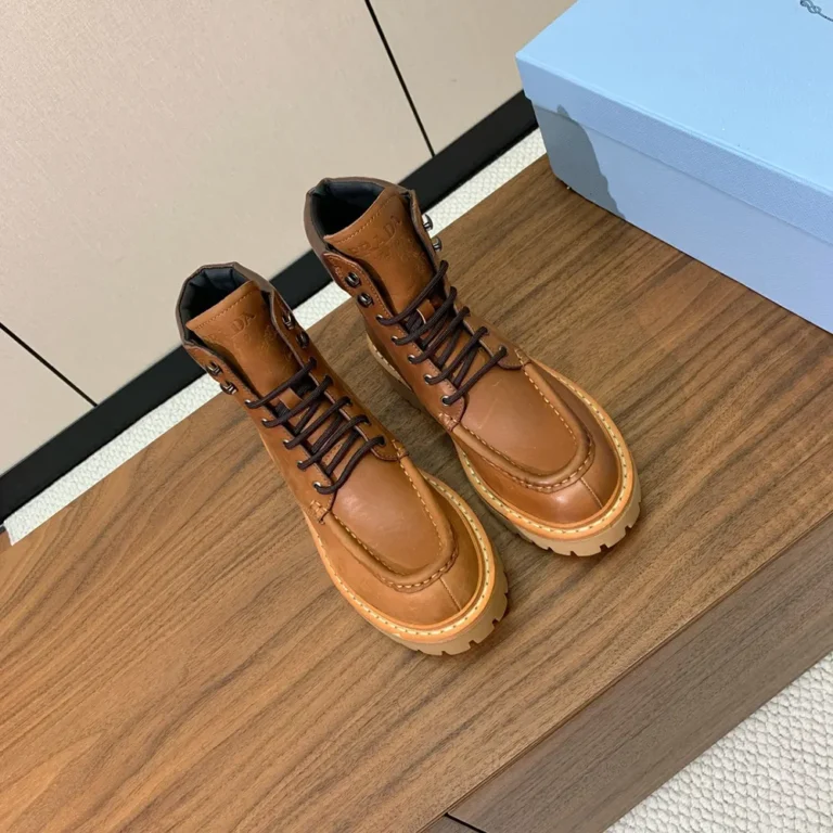 Prada Unisex Leather Lace-up Boots-Brown 1T803N