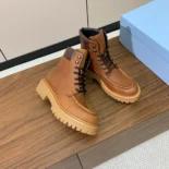 Prada Unisex Leather Lace-up Boots-Brown 1T803N