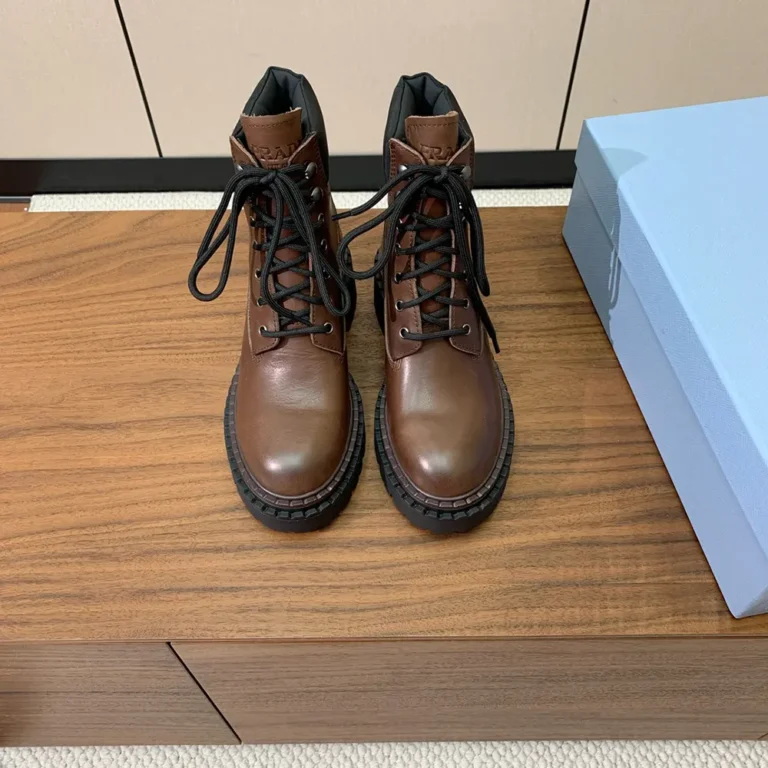 Prada Unisex Leather and Re-Nylon booties-Cognac 1T704N