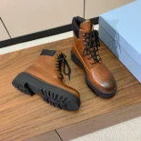 Prada Unisex Leather and Re-Nylon booties-Ebony 1T704N