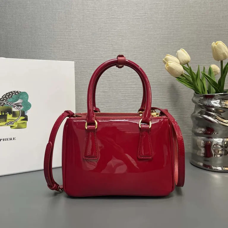 Prada Women Prada Galleria Patent Leather Mini Bag-Red