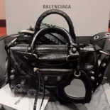 Balenciaga Women Neo Cagole XS Handbag in Black Arena Lambskin