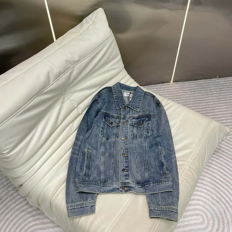 Celine Men Trucker Jacket in Dark Union Wash Denim RV02E930F