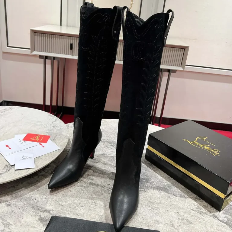 Christian Louboutin Women Santia Botta 85 mm Boots Calf leather and Veau Velours-BlackChristian Louboutin Women Santia Botta 85 mm Boots Calf leather and Veau Velours-Black